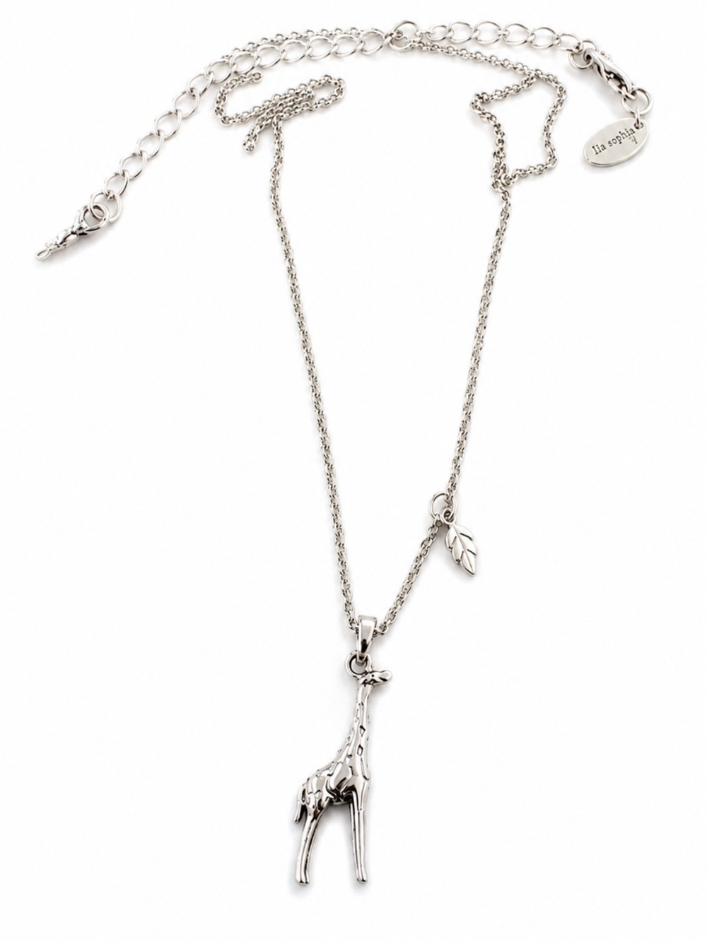Lia Sophia Lanky Giraffe Pendant Necklace Silver Tone Retired Adjustable